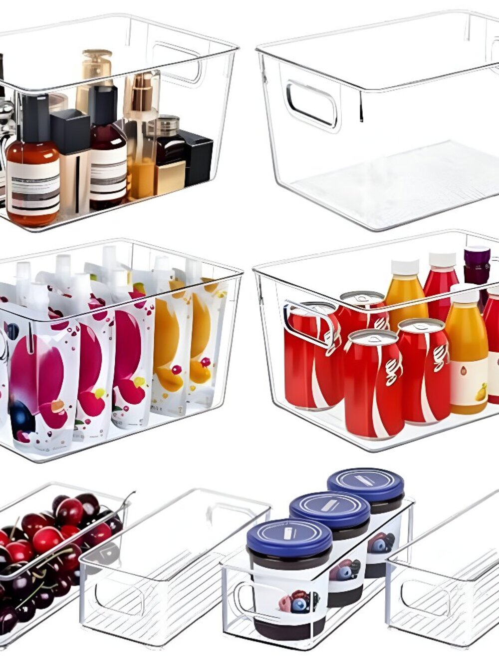 Set of 8 Clear Plastic Storage Bins, 4 Large and 4 Small Stackable Storage